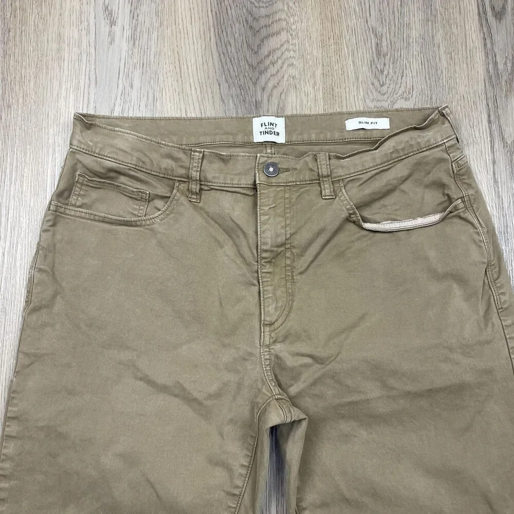 Flint and Tinder Pants Mens Khaki Slim Fit Stretch 5-Pocket Chino Twill Casual